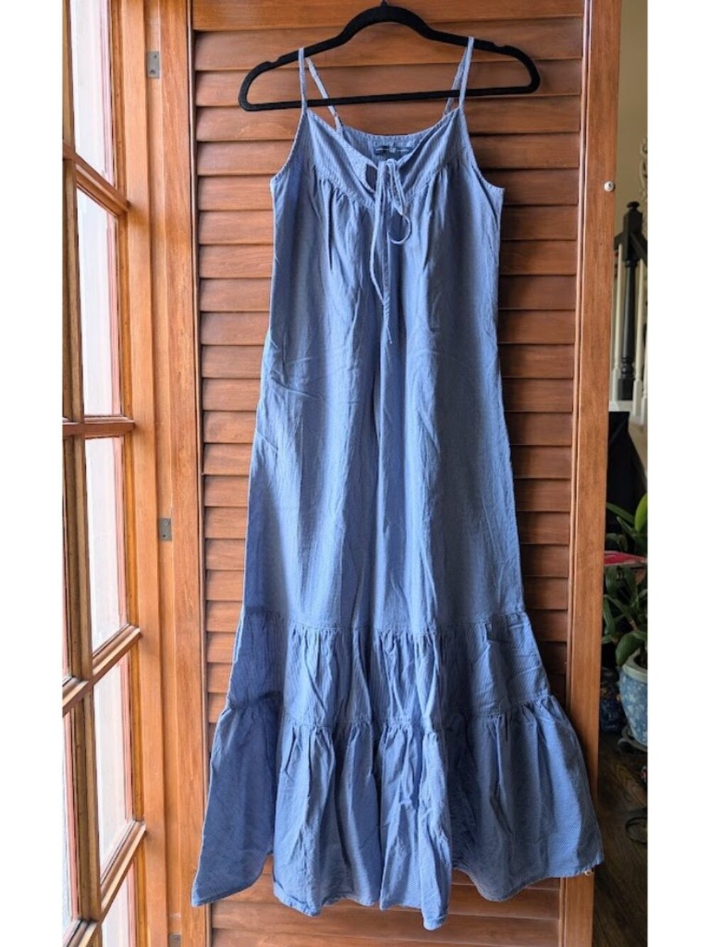 GAP 100% Cotton Blue Stripes Ruffle Hem Lightweight Lined Maxi Dress Size:XS - Picture 1 of 13